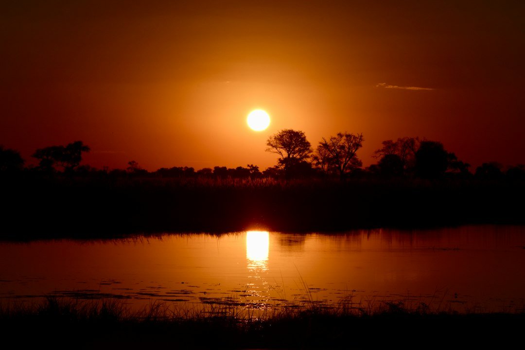 Sunset over the Okavango landscape in Botswana